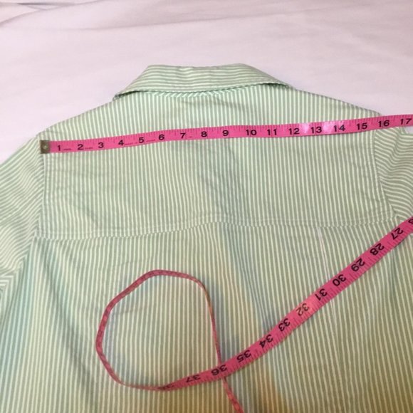 Allison Daley Vintage Spring Jean Jacket Mint Green White Stripes Ladies Size 10 - Picture 10 of 10